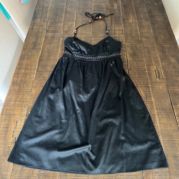 Ann Taylor Dresses & Skirts - Ann Taylor Sz 0 V-Neck Halter Dress w/ Beading; Tie Neck; Cotton; Lined;Side Zip